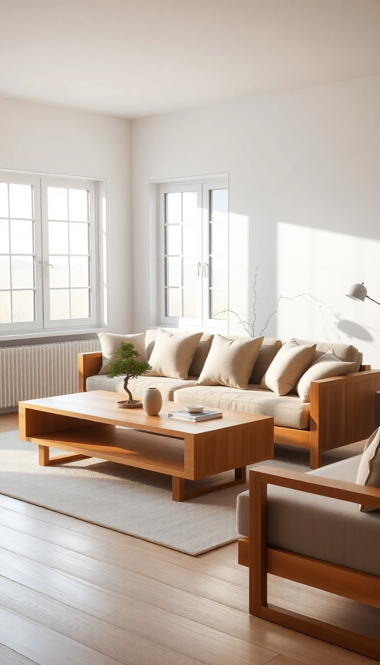 10 Jaw-Dropping Japandi Fusion Living Rooms That Will Make You Want to Redecorate Today! - 1. Minimalist Charm with Natural Woods