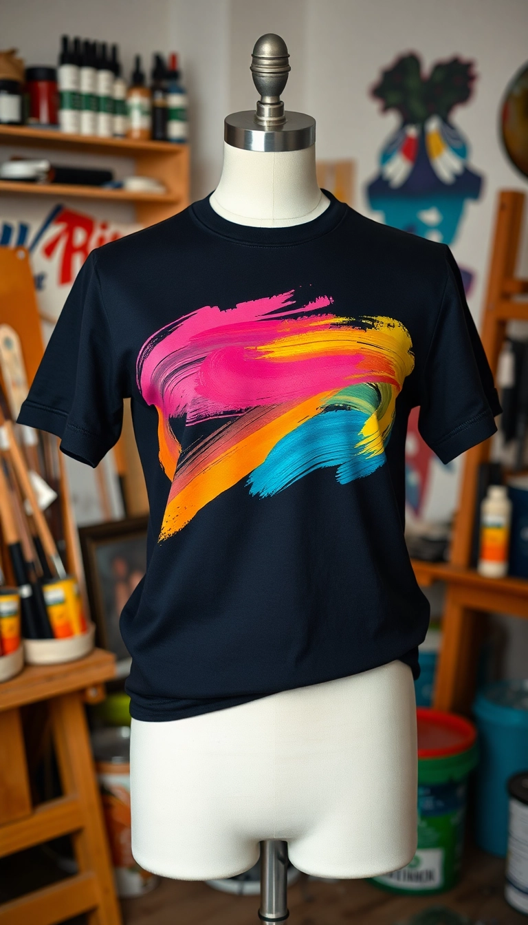 12 Minimalist Black T Shirts with Trendy Prints for a Sleek and Chic Look! - 4. Artistic Brush Strokes