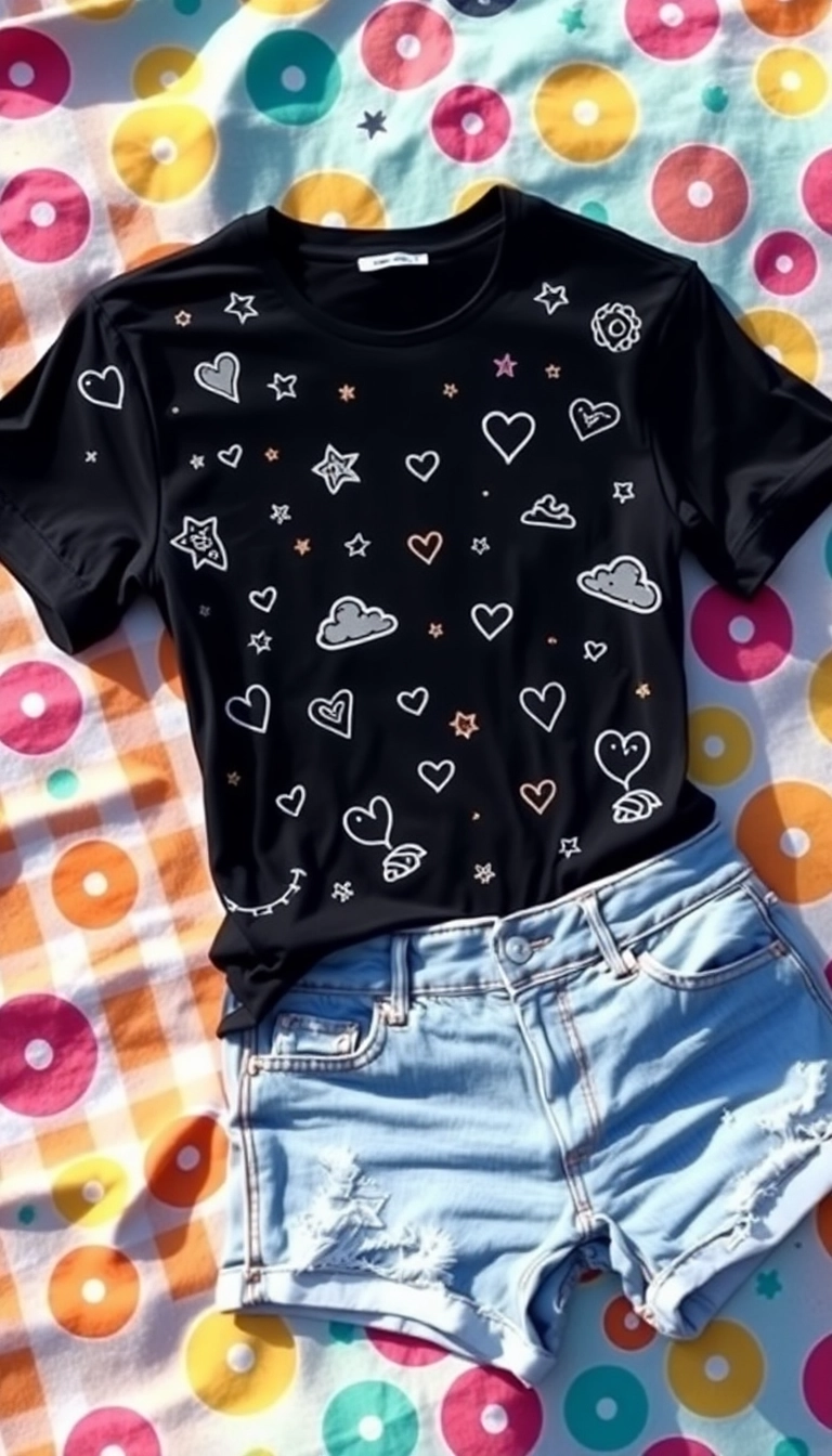 12 Minimalist Black T Shirts with Trendy Prints for a Sleek and Chic Look! - 6. Whimsical Doodles