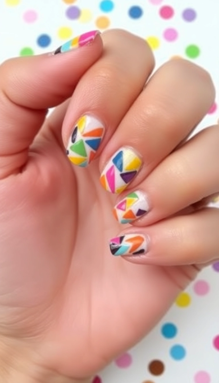 13 Chic Geometric French Nail Ideas That Are Anything But Ordinary (#7 Will Blow Your Mind!) - 9. Colorful Geometric Mosaic