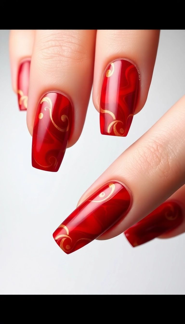 15 Stunning Red Nail Designs That Shine with Gold Accents (You Won