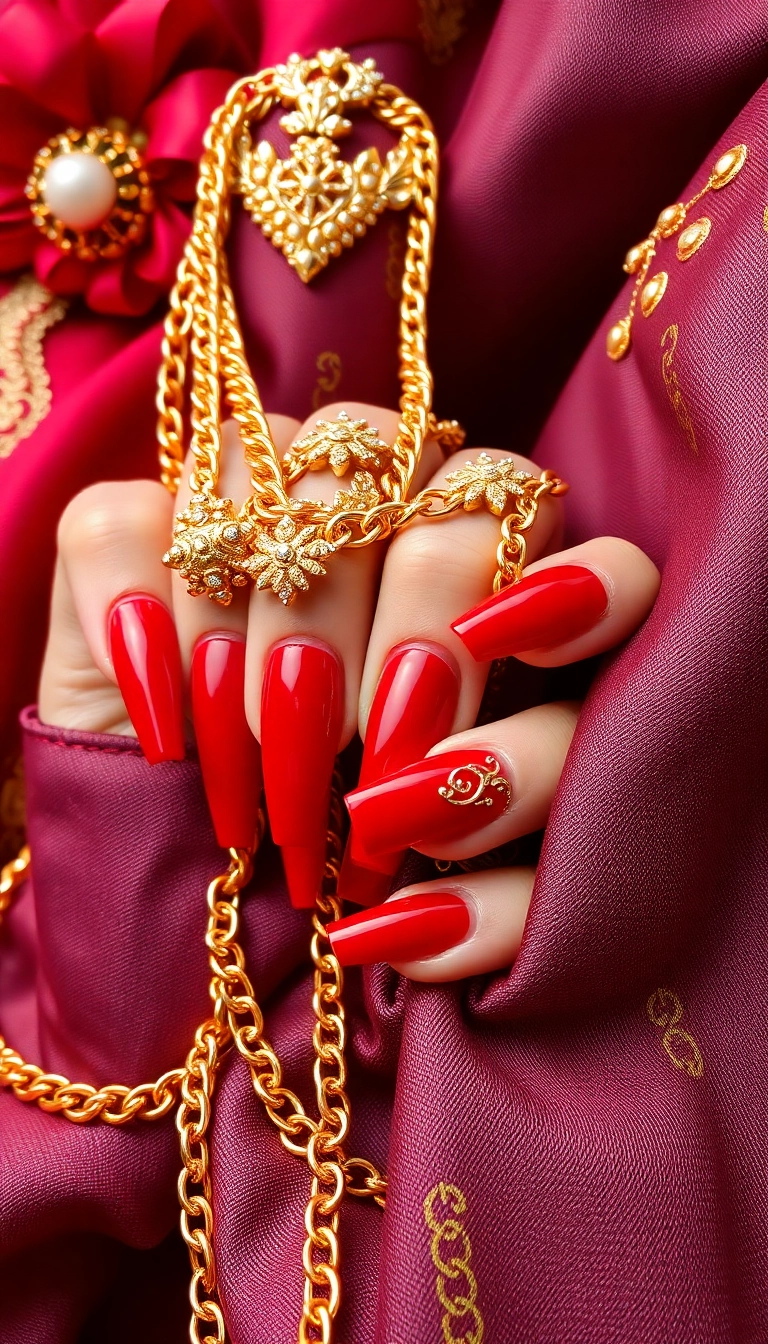 15 Stunning Red Nail Designs That Shine with Gold Accents (You Won