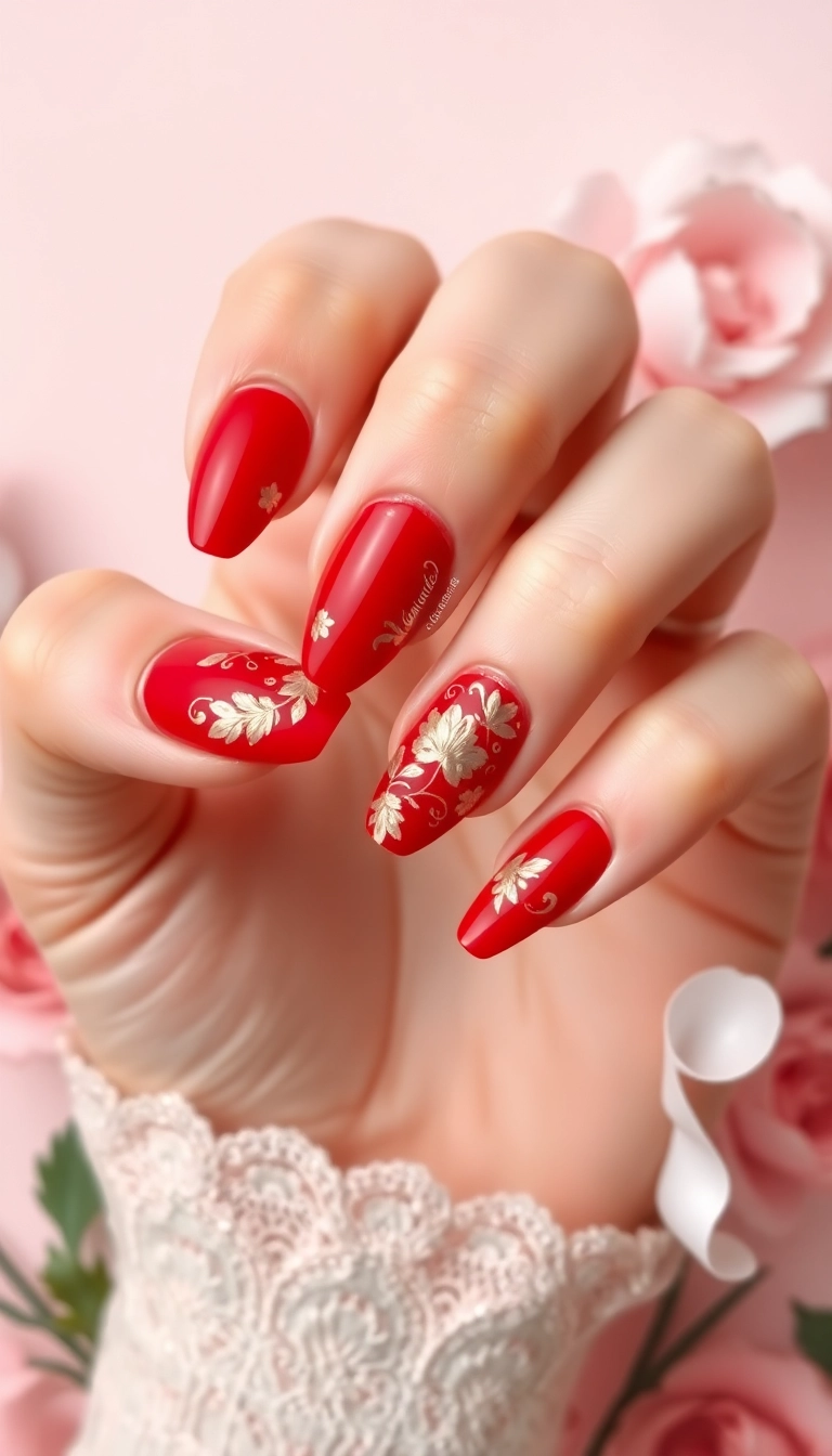 15 Stunning Red Nail Designs That Shine with Gold Accents (You Won