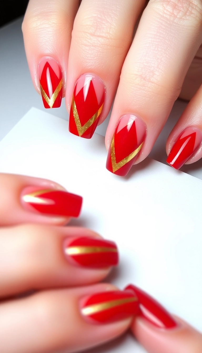 15 Stunning Red Nail Designs That Shine with Gold Accents (You Won