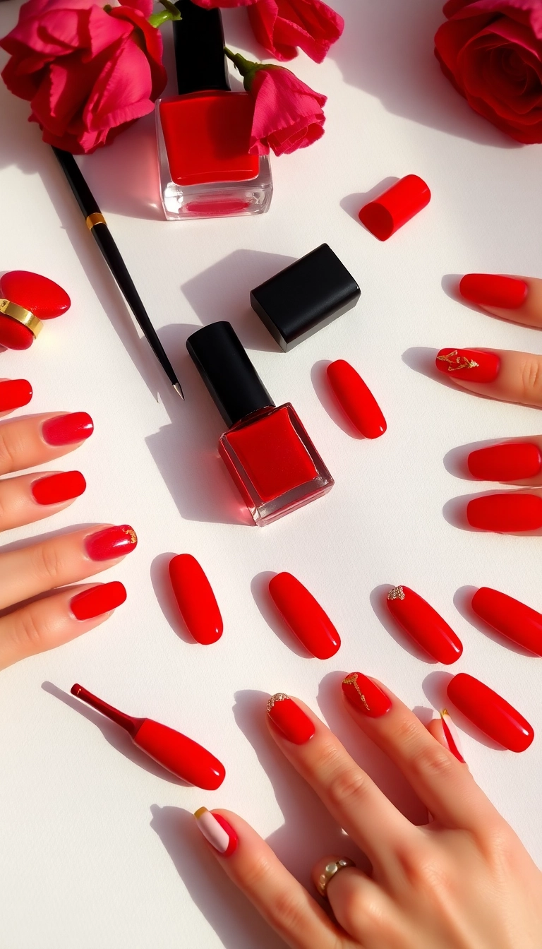15 Stunning Red Nail Designs That Shine with Gold Accents (You Won