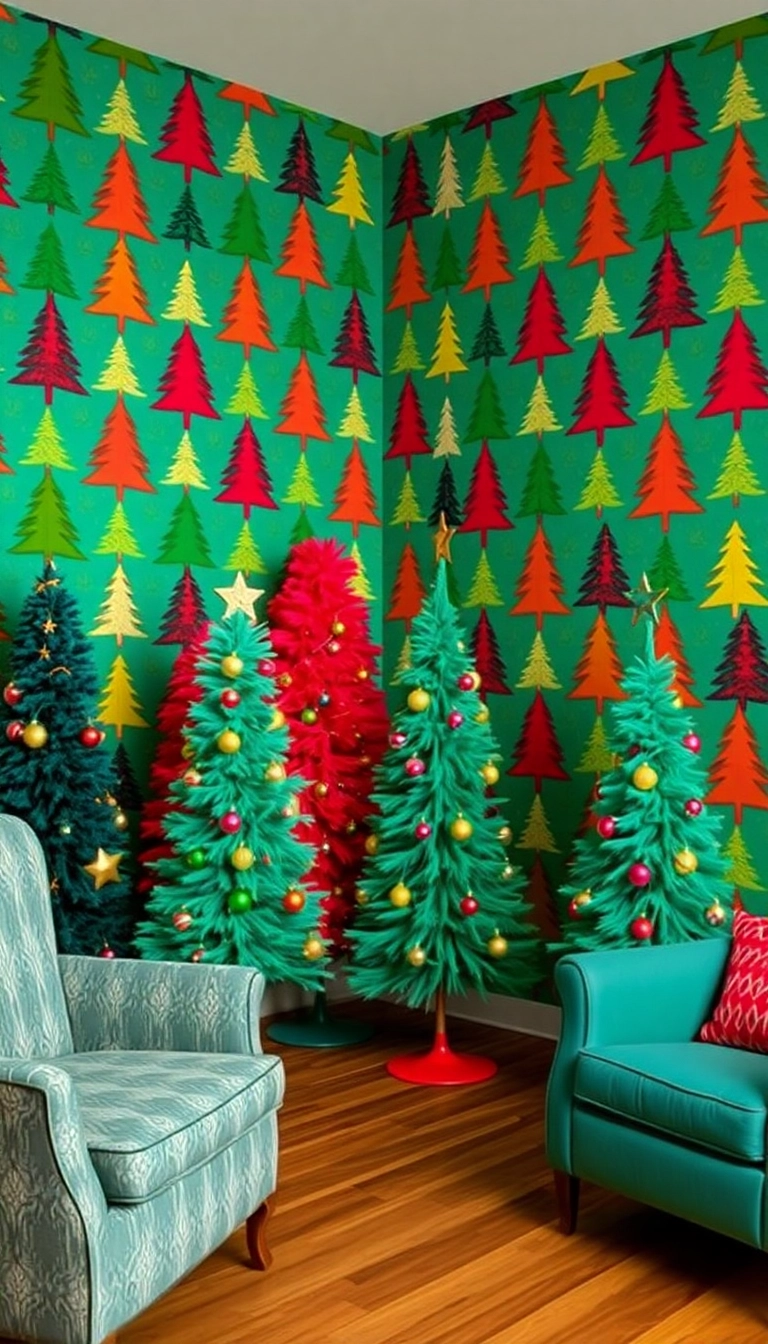 16 Nostalgic Christmas Wallpaper Styles That Will Take You Back in Time! - 2. Retro Christmas Trees