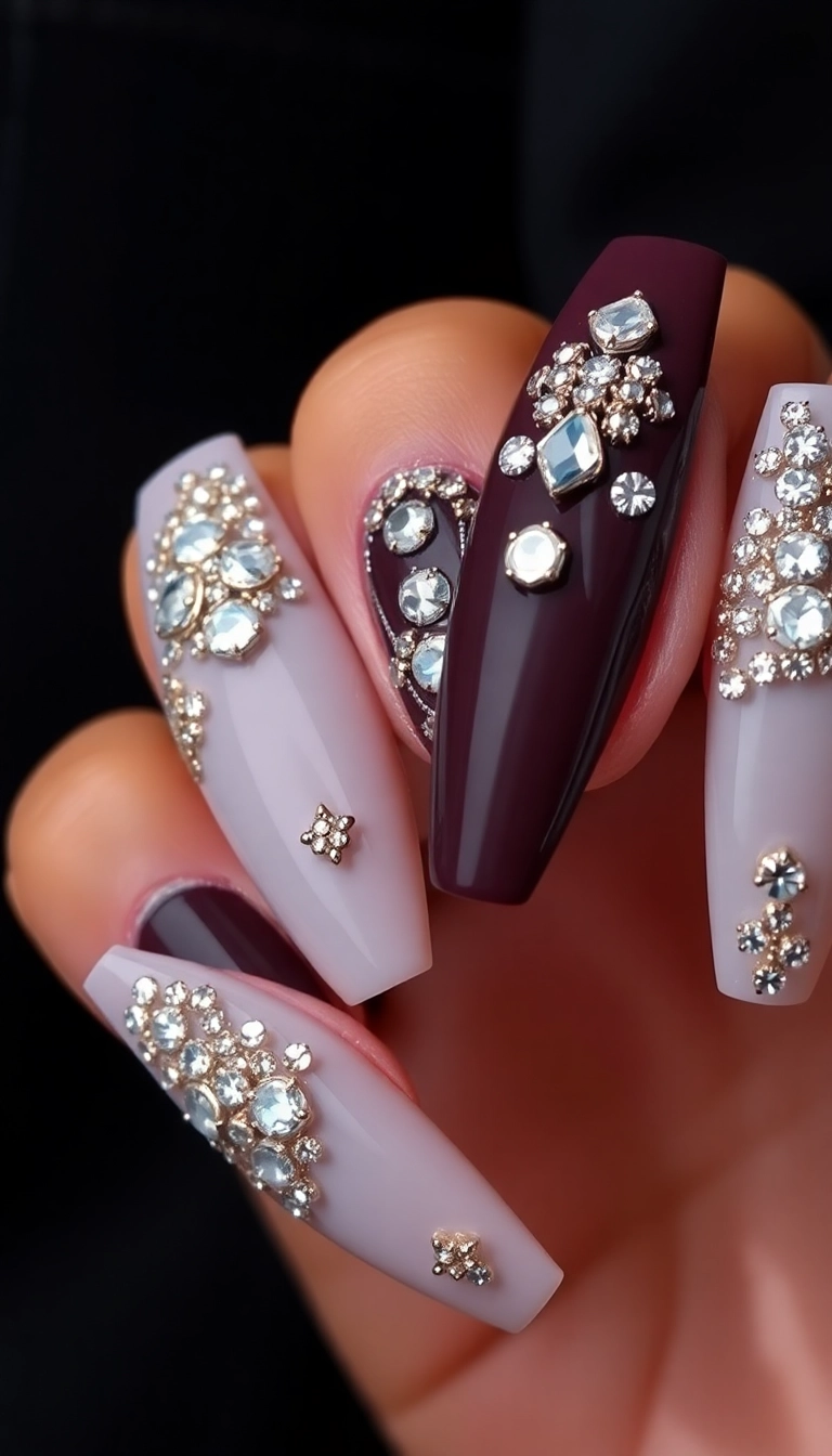 21 Gorgeous Coffin Nail Designs Perfect for Your Winter Wonderland! - 21. Crystal-Embellished Nails