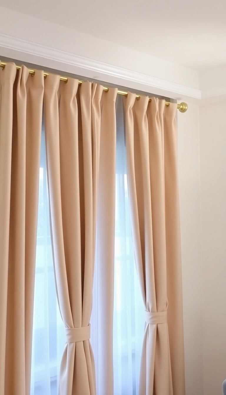 25 Minimalistic Home Decor Trends Featuring Beige and Gold You Can’t Ignore (Check Out #12!) - 11. Neutral Beige Curtains with Gold Hardware