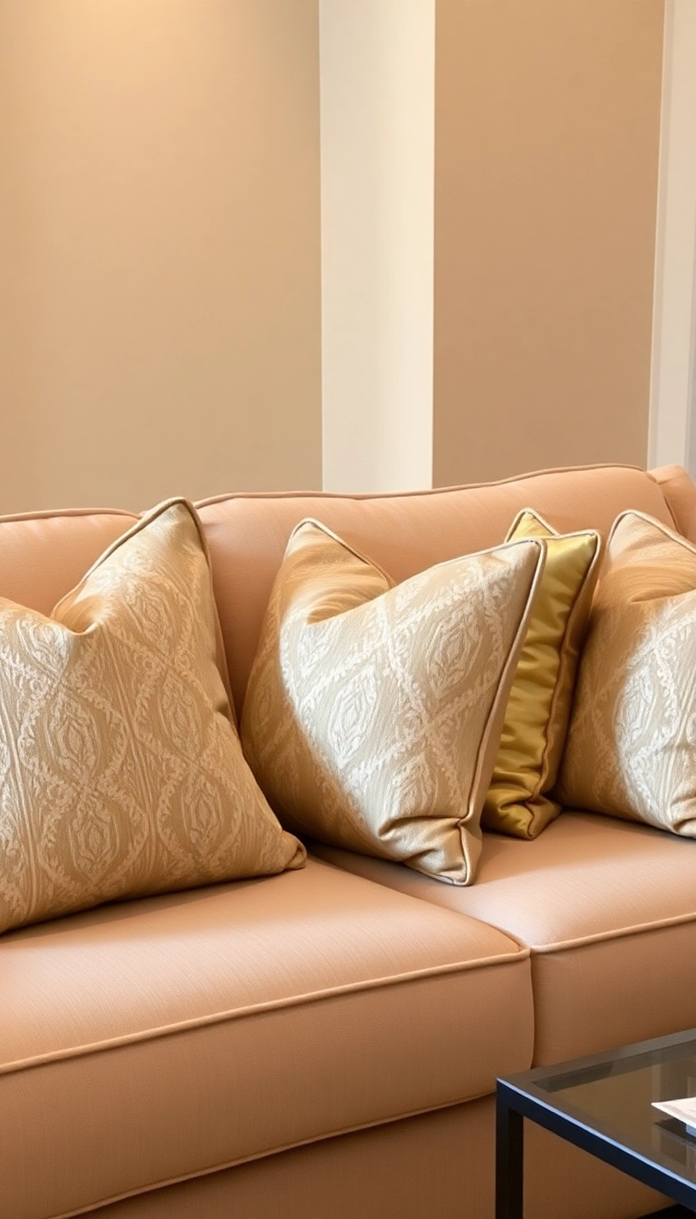 25 Minimalistic Home Decor Trends Featuring Beige and Gold You Can’t Ignore (Check Out #12!) - 9. Beige and Gold Accent Pillows