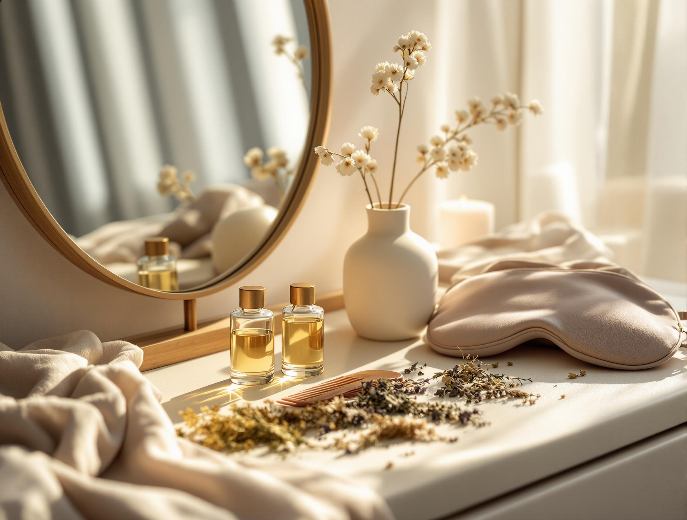 Silken robe on floor tiles with morning petals scattered